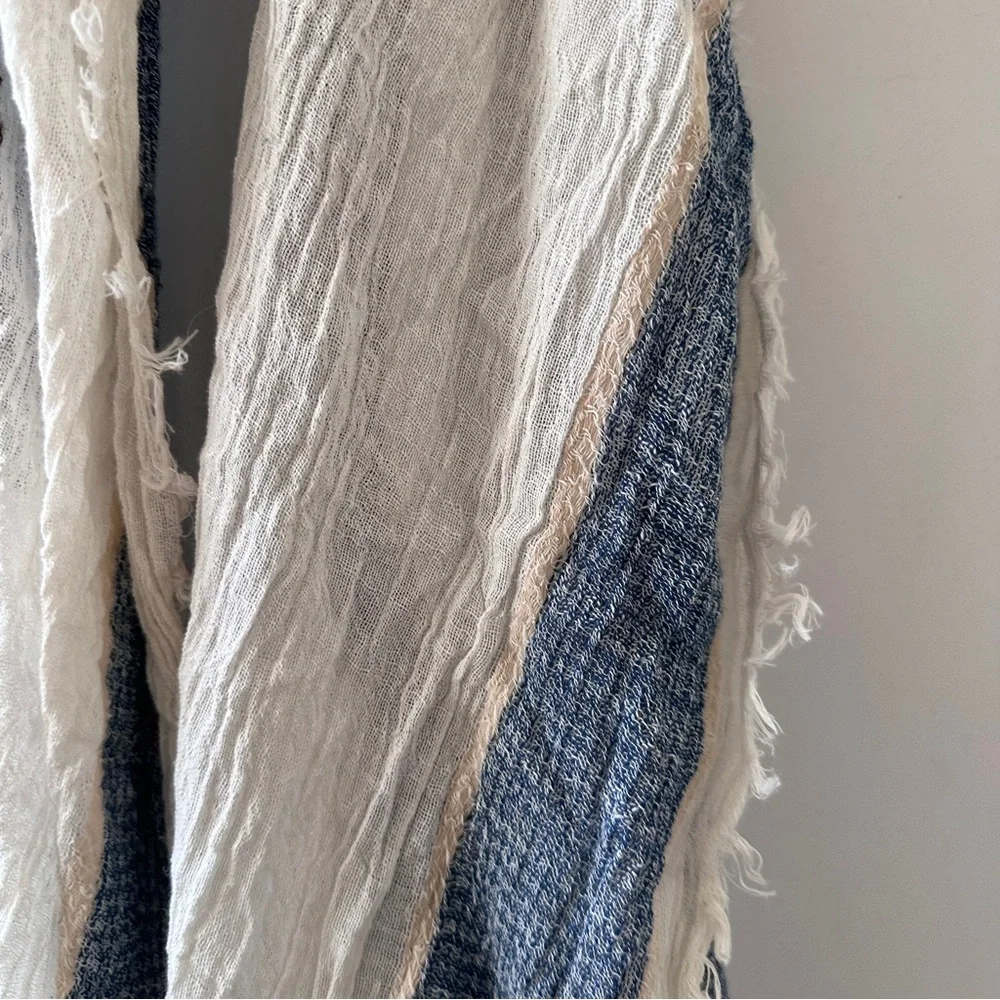 NWT Simply Noelle Beige & Blue Striped Blanket Scarf Boho Spring Classic Preppy